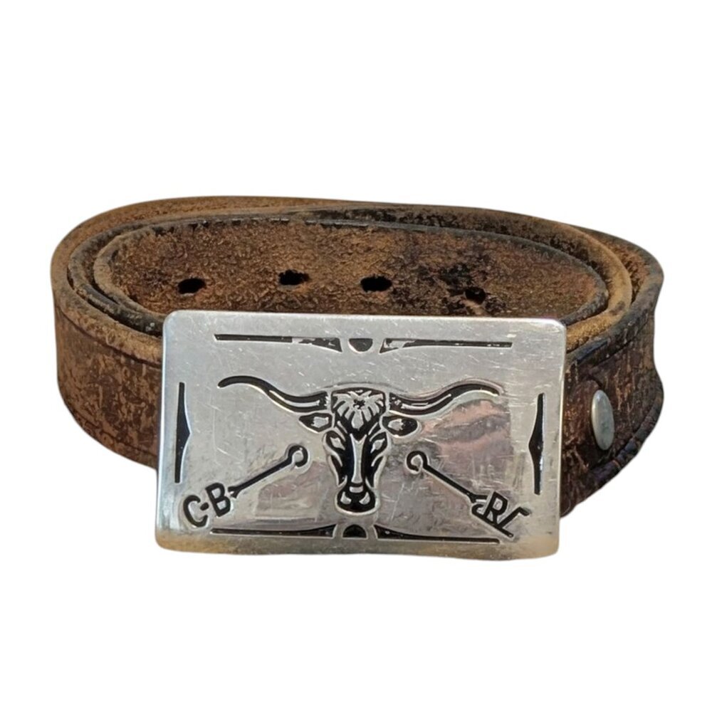 Western Belt Buckle Silver Steer Bull‎ Branding Irons Chambers Belt Co Vintage